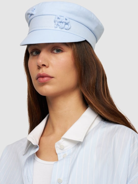 Ruslan Baginskiy: Embellished linen Baker Boy cap - Light Blue - women_1 | Luisa Via Roma