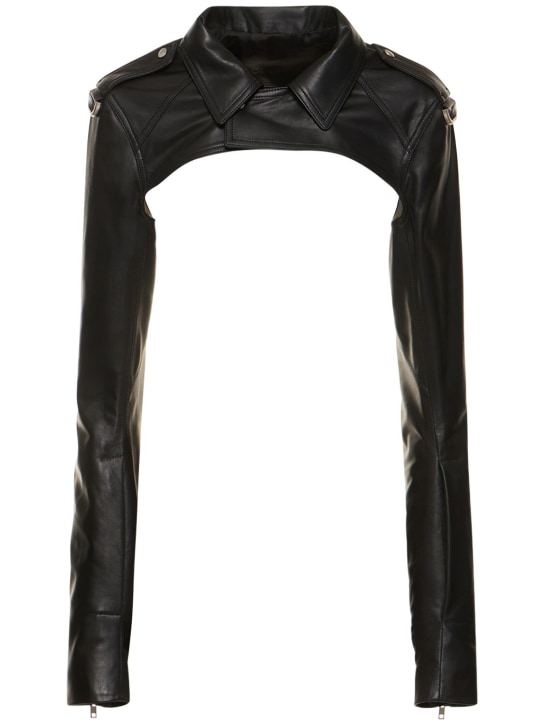 Rick Owens: Cropped leather bolero jacket - Siyah - women_0 | Luisa Via Roma
