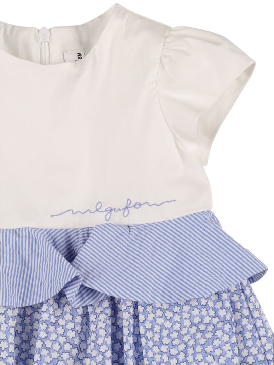 Il Gufo: Cotton seersucker & poplin dress - Beyaz/Mavi - kids-girls_1 | Luisa Via Roma