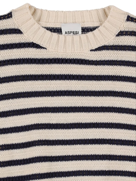 ASPESI: Striped tricot knit sweater - White/Navy - kids-girls_1 | Luisa Via Roma
