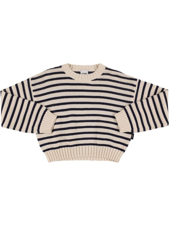 ASPESI: Striped tricot knit sweater - White/Navy - kids-girls_0 | Luisa Via Roma
