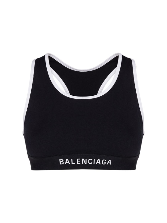 Balenciaga: Top in jersey di cotone - Nero/Bianco - women_0 | Luisa Via Roma