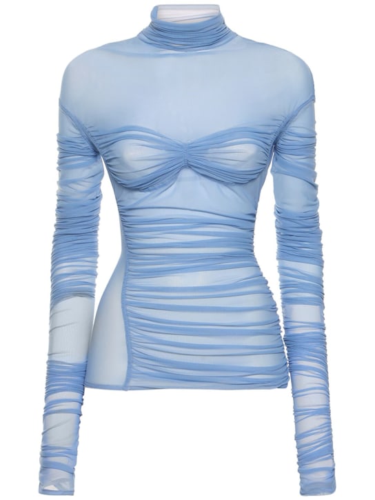 MUGLER: 垂褶高领长袖上衣 - 银色/蓝色 - women_0 | Luisa Via Roma