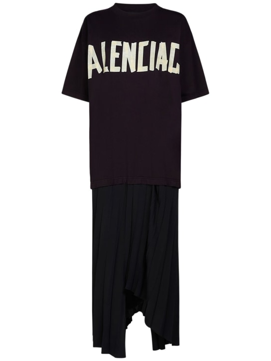Balenciaga: Pleated tech t-shirt dress w/ logo - Siyah - women_0 | Luisa Via Roma