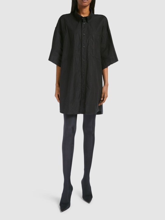 Balenciaga: Hybrid棉质府绸短袖衬衫 - 黑色 - women_1 | Luisa Via Roma