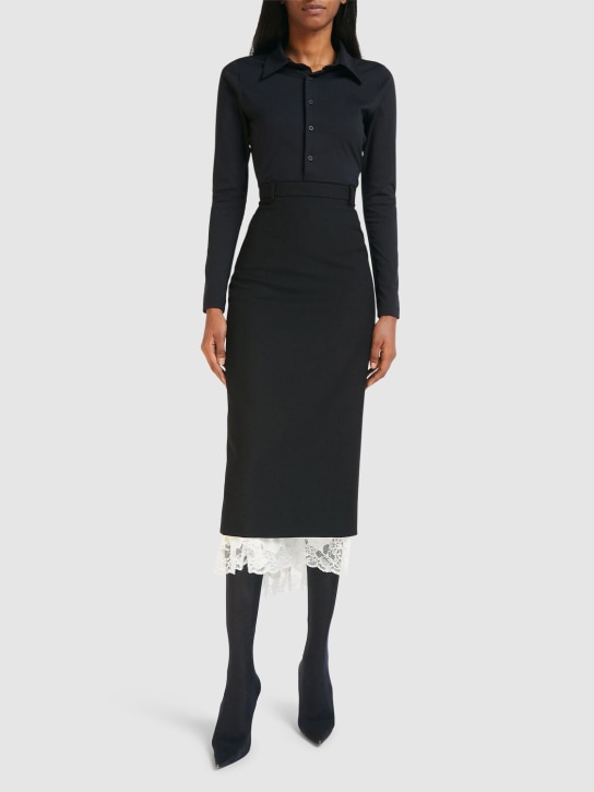 Balenciaga: Falda sastre de lana - Negro/Crema - women_1 | Luisa Via Roma
