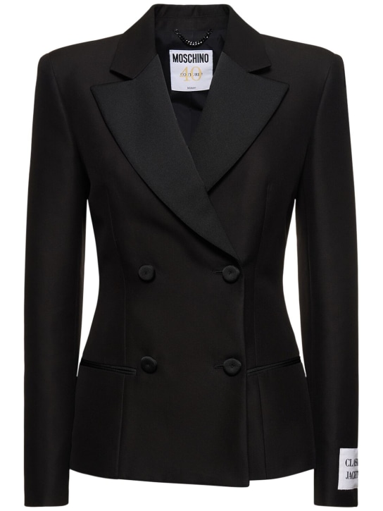 Moschino: 棉质硬缎双排扣西服夹克 - 黑色 - women_0 | Luisa Via Roma