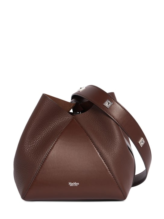 Max Mara: Small MM leather bucket bag - Kahverengi - women_0 | Luisa Via Roma