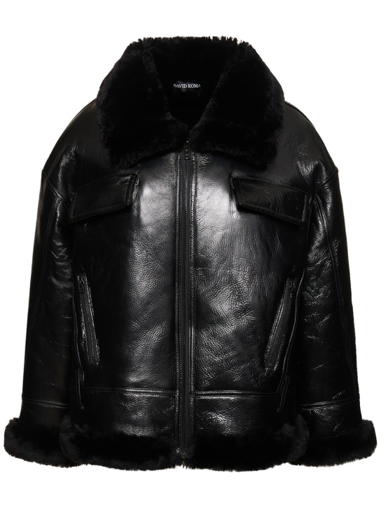 David Koma: Shearling leather jacket - Siyah - women_0 | Luisa Via Roma
