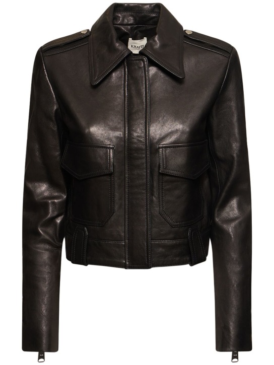 Khaite: Cordelia leather jacket - Black - women_0 | Luisa Via Roma