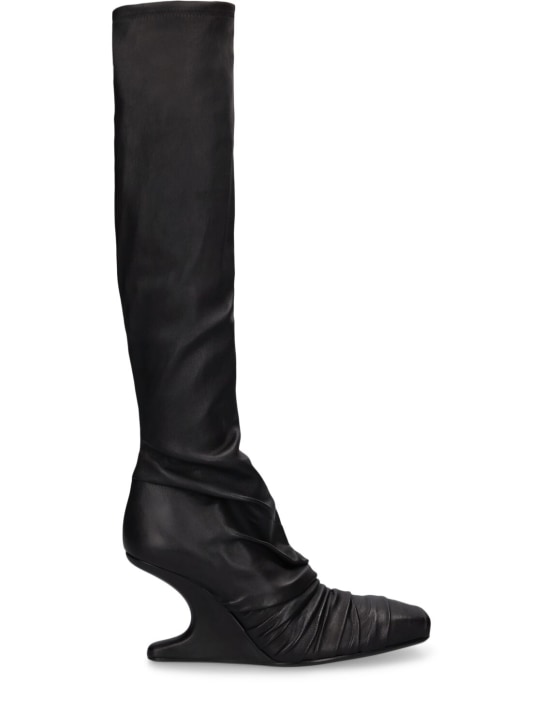 Rick Owens: 80mm Cantilever leather tall boots - Siyah - women_0 | Luisa Via Roma
