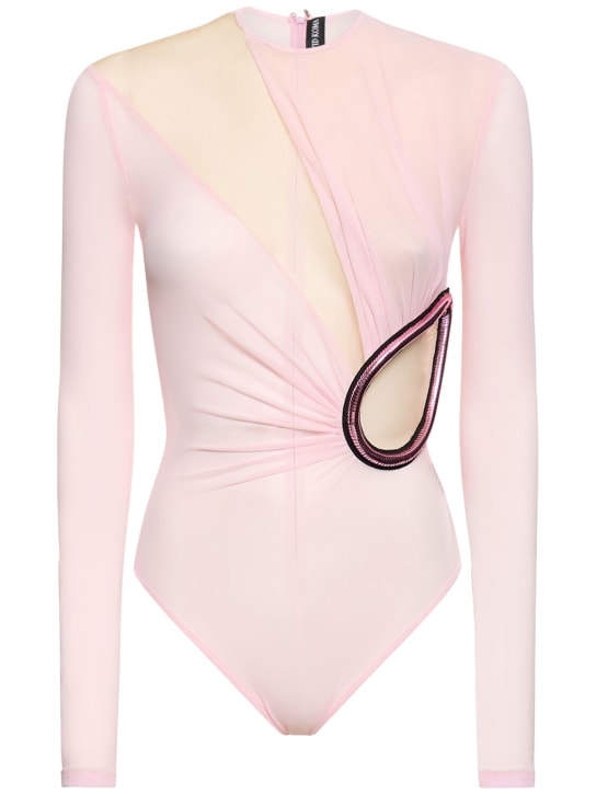 David Koma: Tulle bodysuit w/ metallic tube insert - Light Pink - women_0 | Luisa Via Roma
