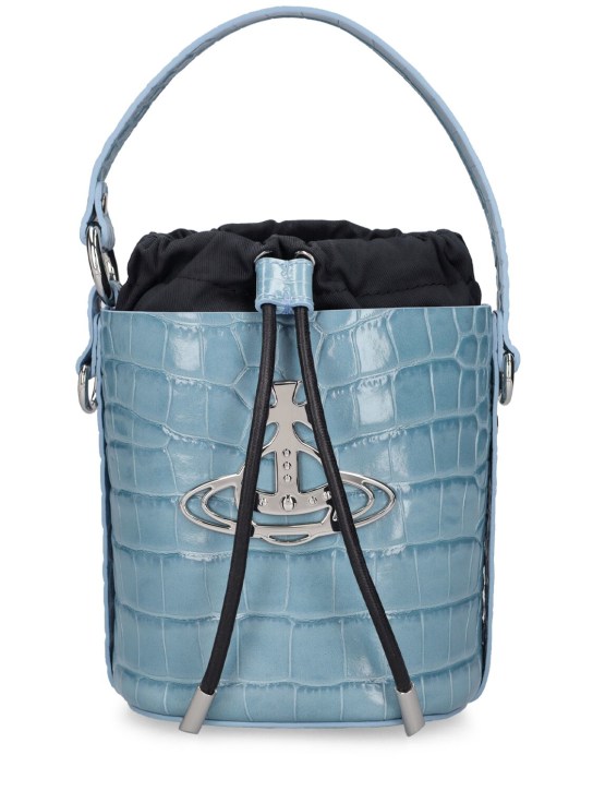 Vivienne Westwood: Daisy croc embossed leather bucket bag - Light Blue - women_0 | Luisa Via Roma