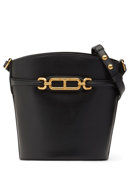 Tom Ford: Medium Whitney box leather bucket bag - Black - women_0 | Luisa Via Roma