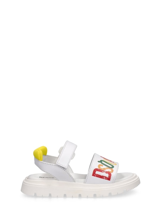 Dsquared2: Logo leather strap sandals - White/Yellow - kids-girls_0 | Luisa Via Roma