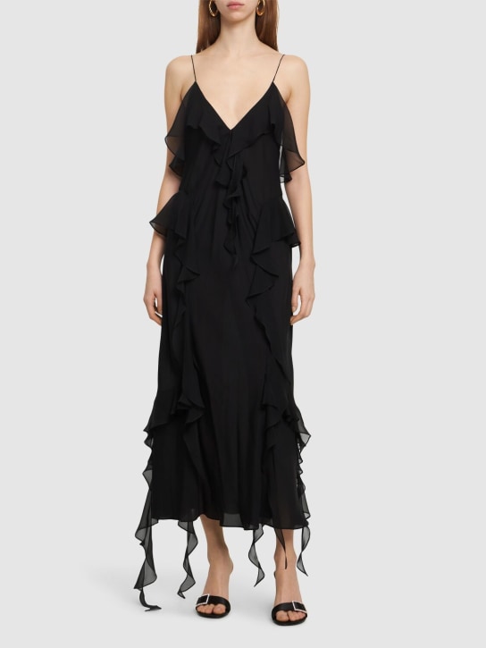 Khaite: Pim silk ruffled midi dress - Black - women_1 | Luisa Via Roma