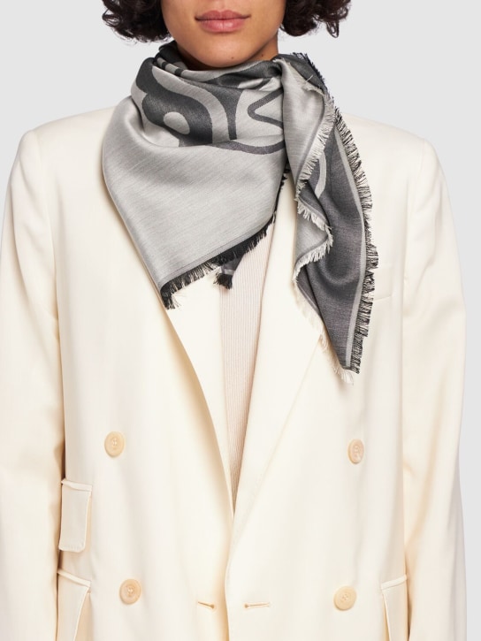 Max Mara: Doroty maxi monogram jacquard silk scarf - Grey - women_1 | Luisa Via Roma