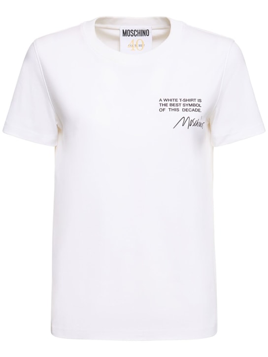 Moschino: T-shirt in jersey di cotone con logo - Bianco - women_0 | Luisa Via Roma