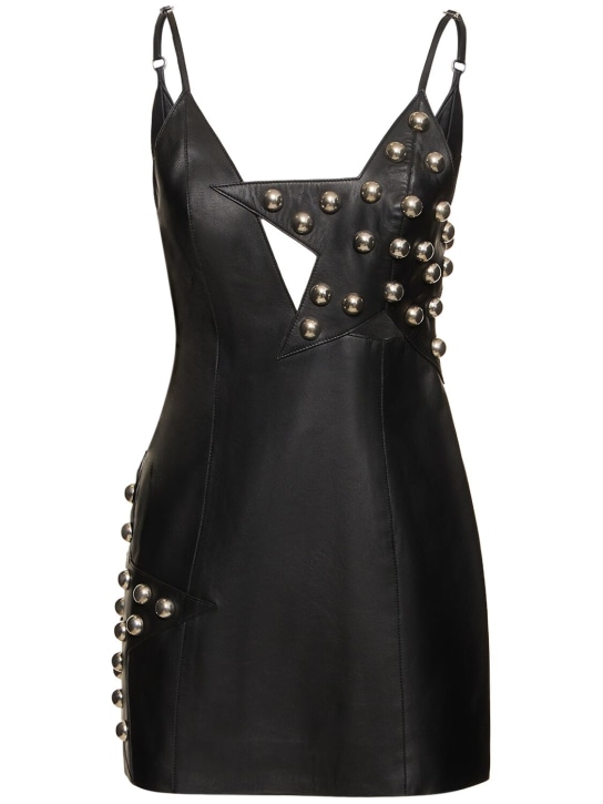 Area: Studded polka dot leather mini dress - Black - women_0 | Luisa Via Roma