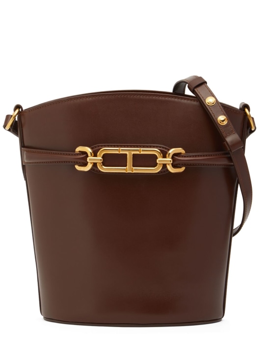 Tom Ford: Medium Whitney box leather bucket bag - Saddle Brown - women_0 | Luisa Via Roma