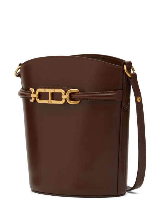 Tom Ford: Medium Whitney box leather bucket bag - Saddle Brown - women_1 | Luisa Via Roma