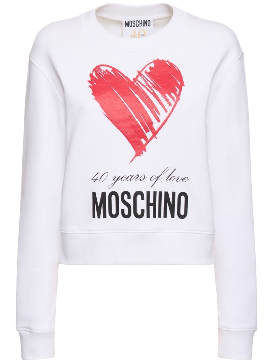 Moschino: 코튼 저지 프린트 로고 스웨트셔츠 - 화이트 - women_0 | Luisa Via Roma