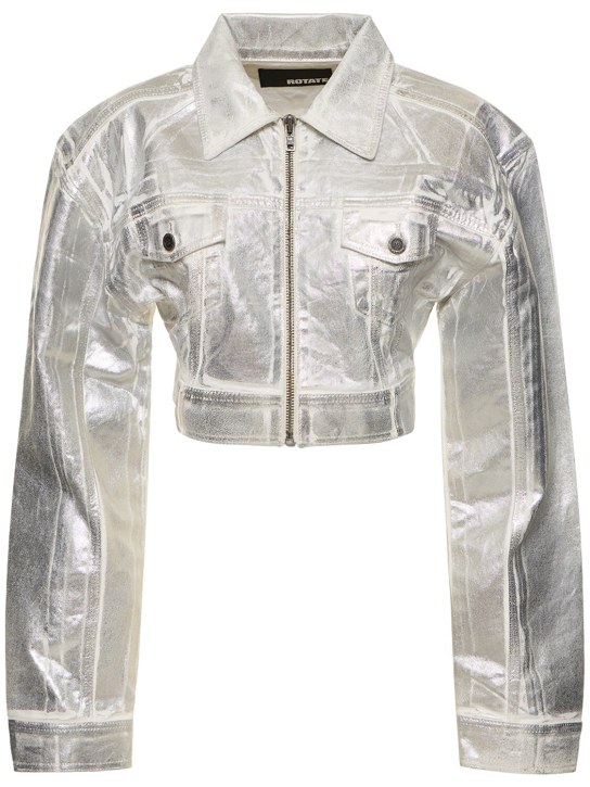 Rotate: Kurze Jacke aus beschichtetem Denim - White Alyssum - women_0 | Luisa Via Roma