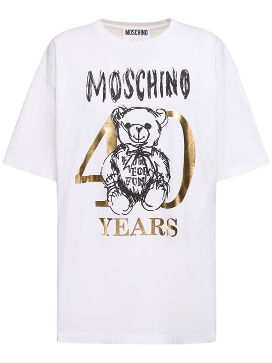Moschino: T-shirt en jersey de coton imprimé logo - Blanc - women_0 | Luisa Via Roma