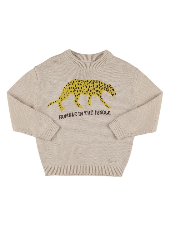 Bonpoint: Printed cotton knit sweater - Grey/Multi - kids-boys_0 | Luisa Via Roma