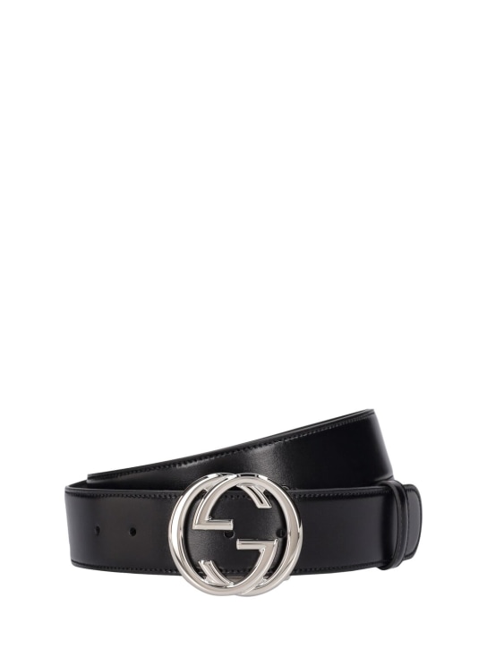 Gucci: 4cm GG interlocking leather belt - Black - men_0 | Luisa Via Roma