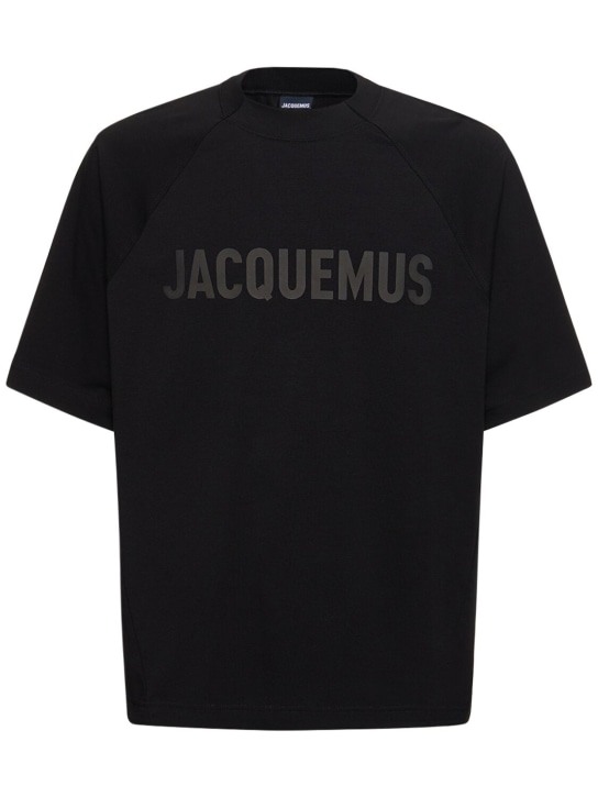 Jacquemus: Le Tshirt Typo コットンTシャツ - ブラック - men_0 | Luisa Via Roma