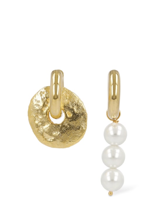 Timeless Pearly: Pearl & disc mismatched earrings - White/Gold - women_0 | Luisa Via Roma