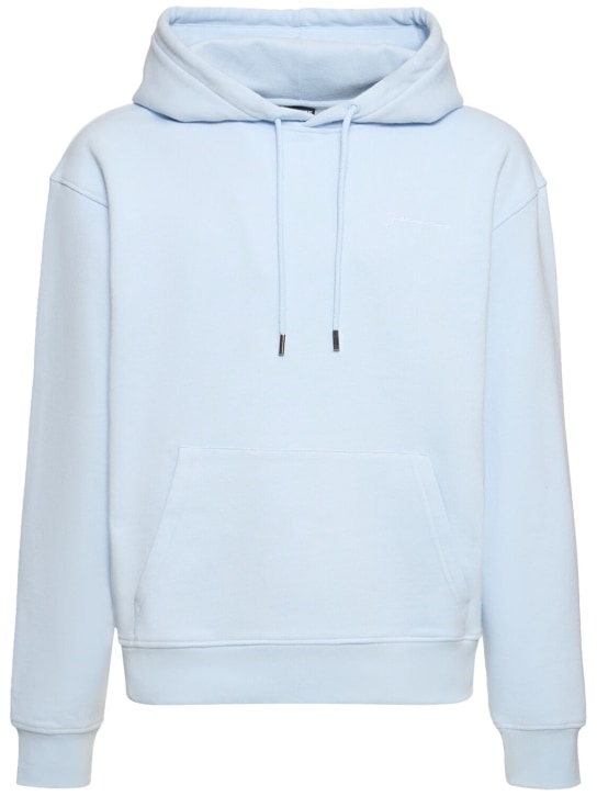 Jacquemus: Le Sweatshirt Brode cotton hoodie - Açık Mavi - men_0 | Luisa Via Roma