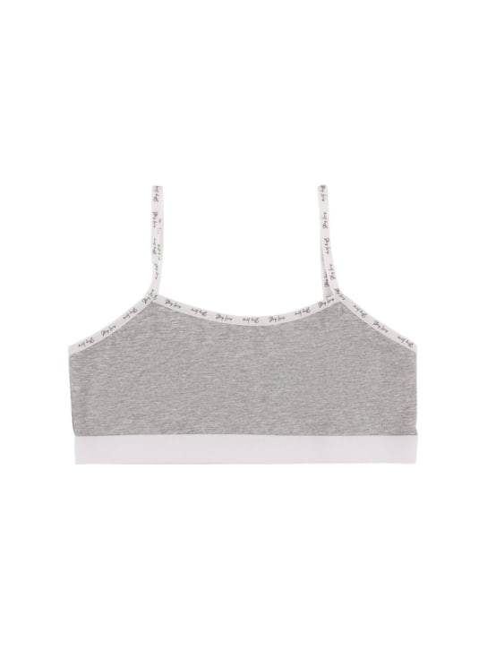 Story Loris: Logo print cotton bra top - Gri - kids-girls_0 | Luisa Via Roma