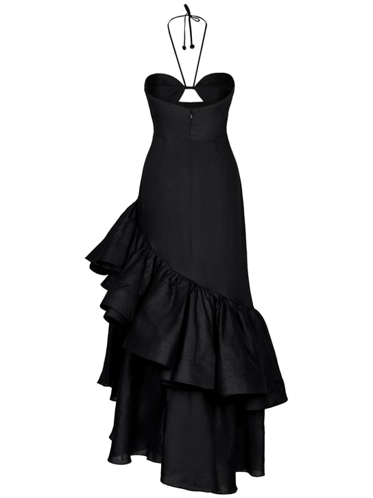 Johanna Ortiz: Ruffled linen long dress - Black - women_1 | Luisa Via Roma