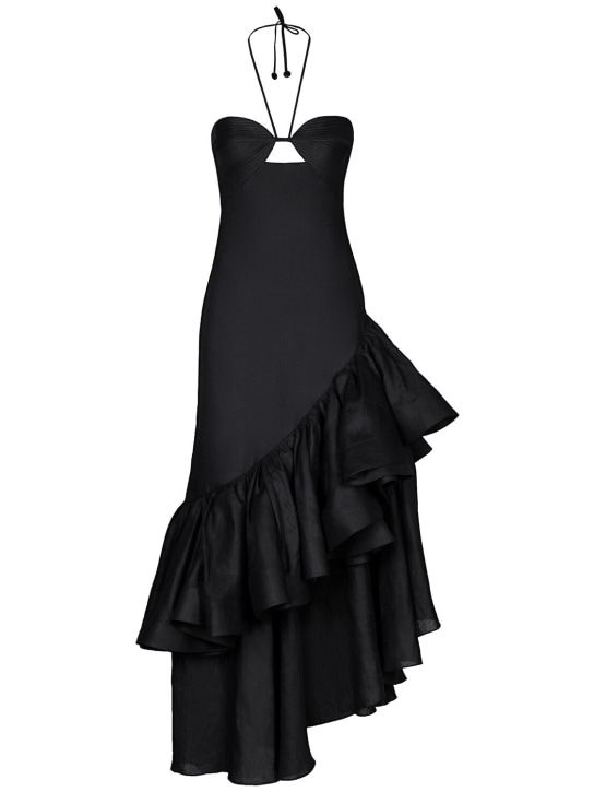 Johanna Ortiz: Ruffled linen long dress - Black - women_0 | Luisa Via Roma