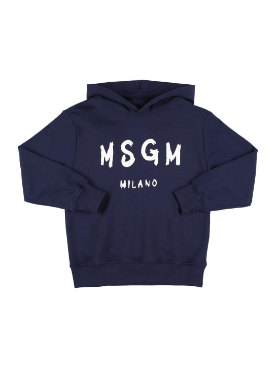 MSGM: Logo印花连帽卫衣 - 蓝色 - kids-girls_0 | Luisa Via Roma