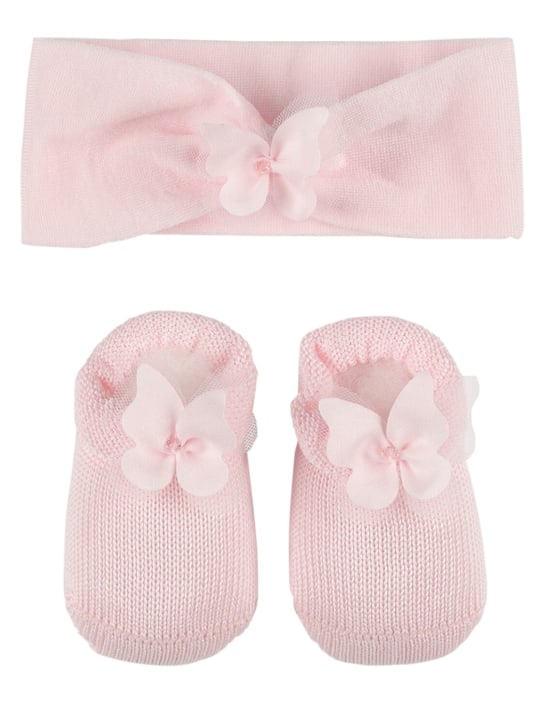 Story Loris: Cotton blend headband & booties - Pembe - kids-girls_0 | Luisa Via Roma