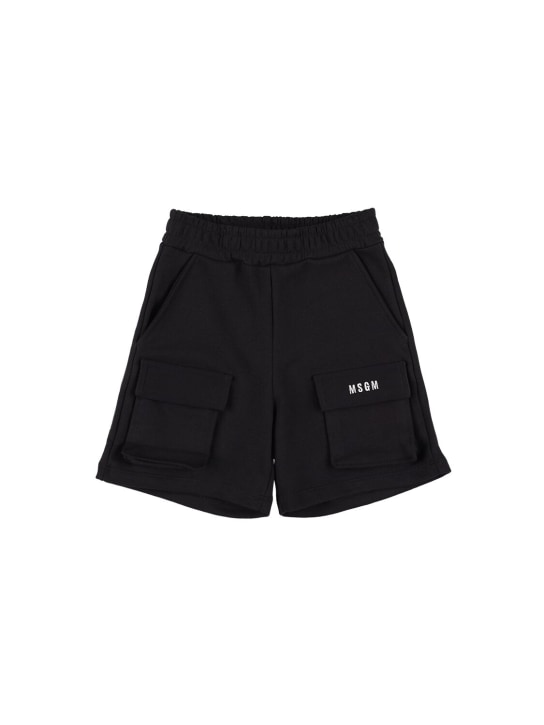 MSGM: Cotton sweat shorts w/pockets - Siyah - kids-boys_0 | Luisa Via Roma