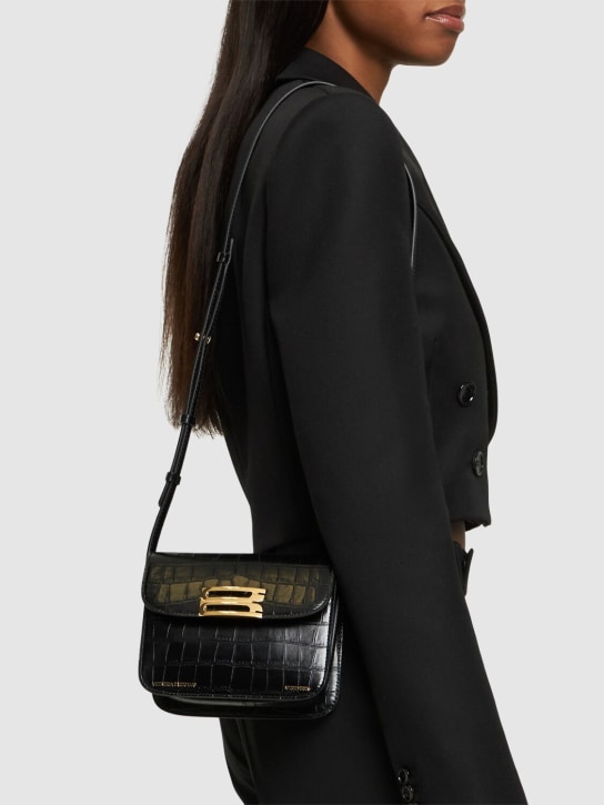 Victoria Beckham: Sac porté épaule mini en cuir embossé Frame - Noir - women_1 | Luisa Via Roma