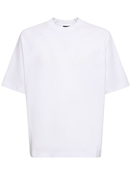 Jacquemus: T-shirt Le Tshirt Typo in cotone - Bianco - men_0 | Luisa Via Roma