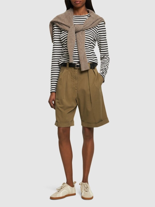 ASPESI: Pleated cotton twill shorts - Khaki - women_1 | Luisa Via Roma