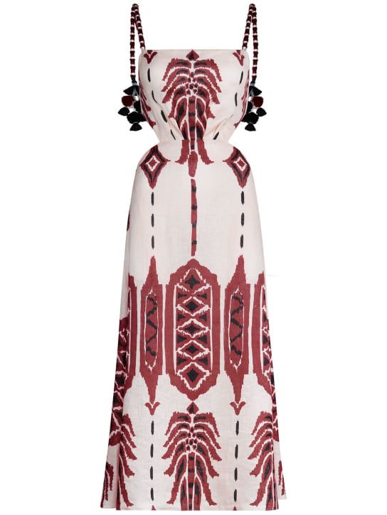 Johanna Ortiz: Palm of Tiahuanaco linen midi dress - women_0 | Luisa Via Roma