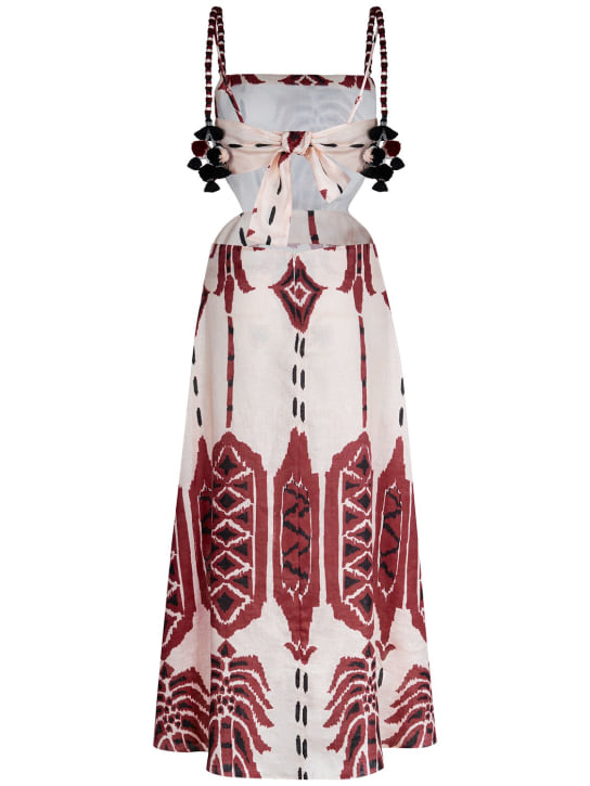 Johanna Ortiz: Robe mi-longue en lin Palm of Tiahuanaco - Écru/Marron - women_1 | Luisa Via Roma