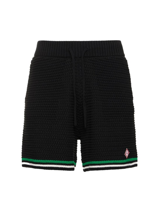 Casablanca: Knit cotton tennis shorts - Siyah - men_0 | Luisa Via Roma