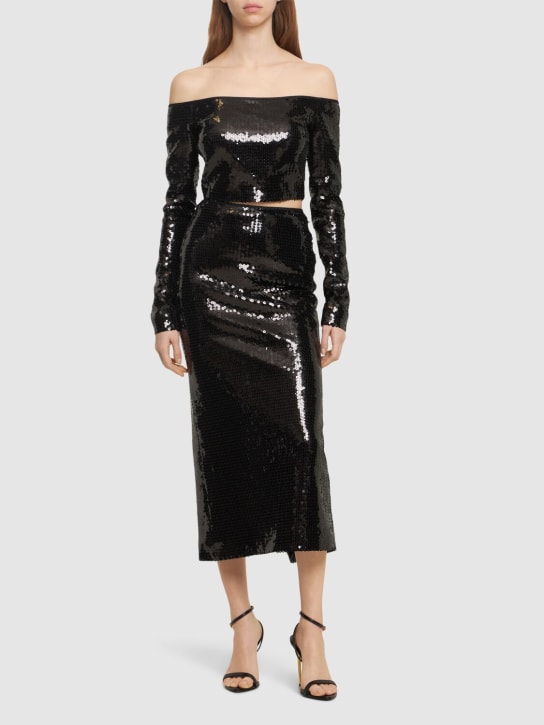 David Koma: Metallic sequined pencil midi skirt - Black - women_1 | Luisa Via Roma
