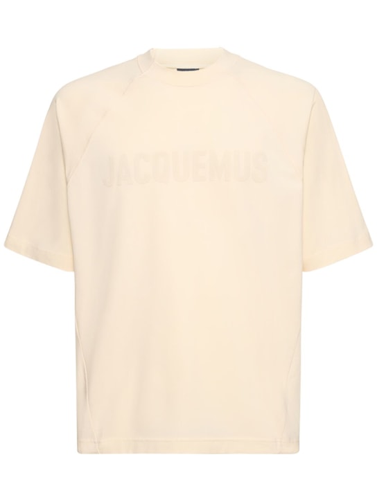 Jacquemus: Le Tshirt Typo コットンTシャツ - ライトベージュ - men_0 | Luisa Via Roma