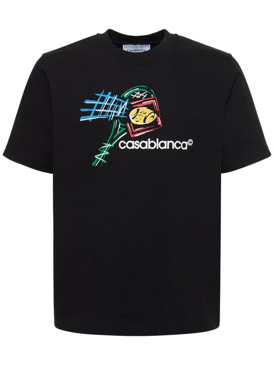 Casablanca: T-shirt imprimé écran Croquis de Tennis - Noir - men_0 | Luisa Via Roma