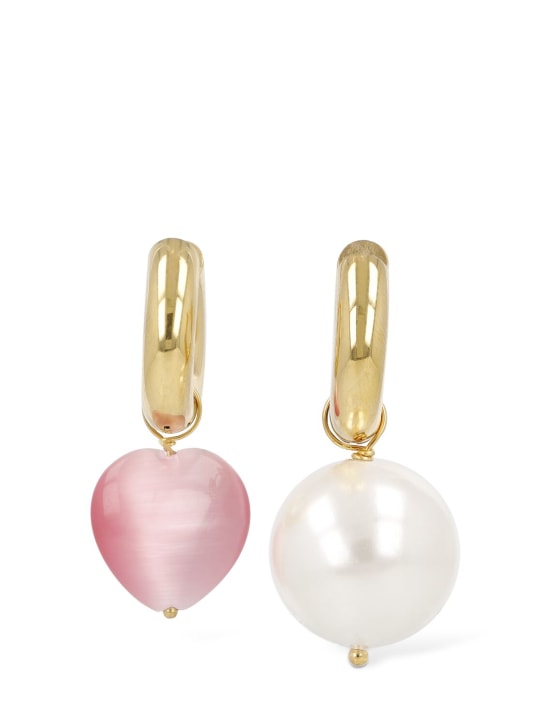 Timeless Pearly: Pearl & heart mismatched earrings - White/Pink - women_0 | Luisa Via Roma
