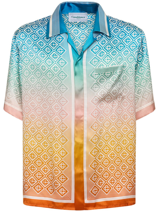 Casablanca: Cuban collar silk short sleeve shirt - Renkli - men_0 | Luisa Via Roma